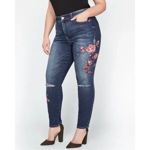 Addition Elle Love & Legend Snake and Flower Embroidered Skinny Jeans